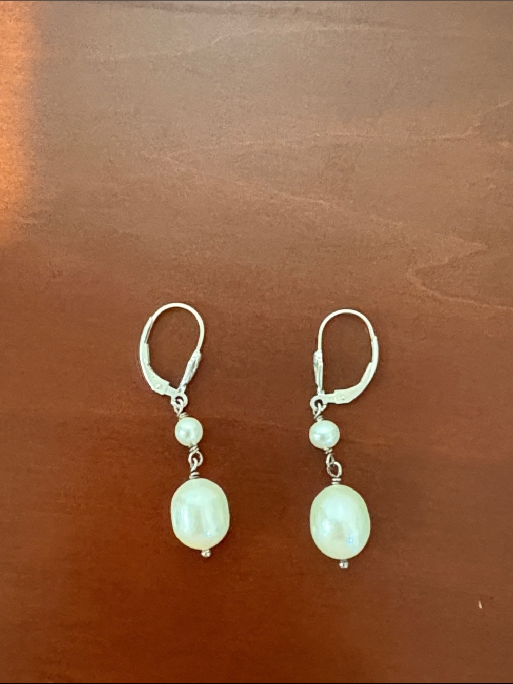 1990’s Sterling Silver and Pearl Leverback Earrings